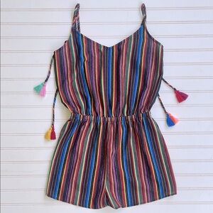 REVOLVE SHOW ME YOUR MUMU EUC Multicolor Striped Tassel Romper